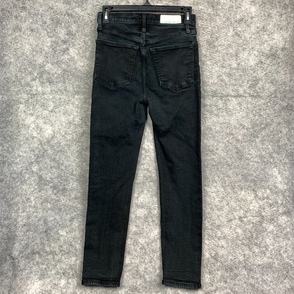 Re/Done Jeans 90s High Rise Ankle Crop Women's 26 Washed Noir Button Fly Denim - Picture 7 of 14